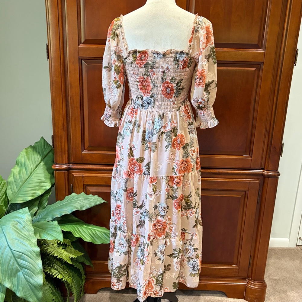 NWT Baltic Born SzSm taupe/peach/gold/floral tiered dress - Picture 4 of 15